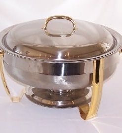 gold trimmed 8 quart round shallow chafing dish