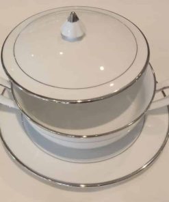 Bowl, White/Silver Bouillon Cup Set