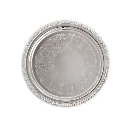 silver 14" round tray
