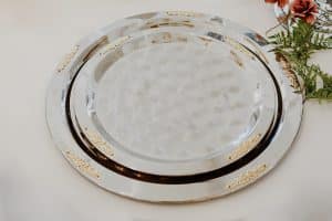 round tray with gold trim