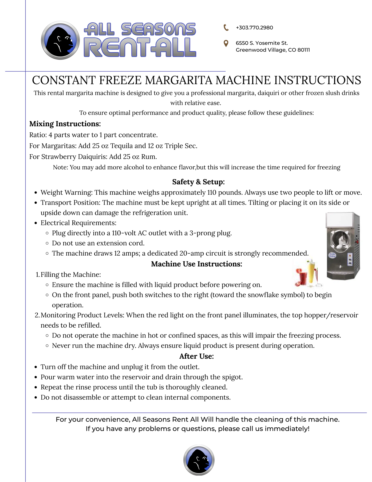 Constant Freeze Margarita Machine Instructions